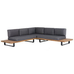 Beliani Garden Corner Sofa With Table 5 Seater Mykonos Right Hand Certified Acacia Wood Dark Grey - thumbnail 4
