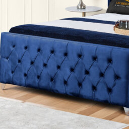 UKBEDFURNITURE Windsor Wingback Blue Plush Valvet Upholstered Gas Lift Ottoman Storage Bed -  With 48 Inch Headboard - thumbnail 3