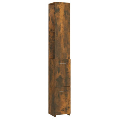 Berkfield Stylish Bathroom Cabinet Smoked Oak 25X26.5X170 Cm Engineered Wood