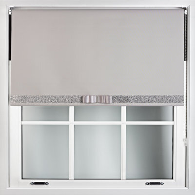 Furnished Grey Blackout Roller Blind With Decorative Silver Glitter & Grey Bow - Trimmable (W)105Cm X (L)165Cm - image 1