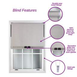 Furnished Grey Blackout Roller Blind With Decorative Silver Glitter & Grey Bow - Trimmable (W)105Cm X (L)165Cm - thumbnail 2
