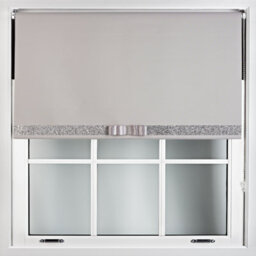Furnished Grey Blackout Roller Blind With Decorative Silver Glitter & Grey Bow - Trimmable (W)105Cm X (L)165Cm