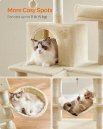 Songmics Large Cat Condo, Tall With Scratching Posts And Ramp, Multi-Level Cat Tower For Indoor Cats, Beige - thumbnail 4