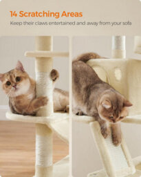 Songmics Large Cat Condo, Tall With Scratching Posts And Ramp, Multi-Level Cat Tower For Indoor Cats, Beige - thumbnail 5
