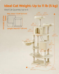 Songmics Large Cat Condo, Tall With Scratching Posts And Ramp, Multi-Level Cat Tower For Indoor Cats, Beige - thumbnail 2