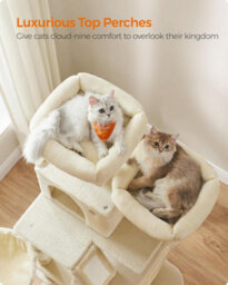 Songmics Large Cat Condo, Tall With Scratching Posts And Ramp, Multi-Level Cat Tower For Indoor Cats, Beige - thumbnail 3