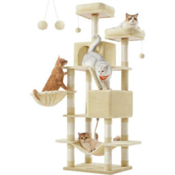 Songmics Large Cat Condo, Tall With Scratching Posts And Ramp, Multi-Level Cat Tower For Indoor Cats, Beige - thumbnail 6