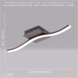 Happy Homewares Contemporary Designer Single Wavy Strip Led Ceiling Light Fitting In Matte Grey - thumbnail 6