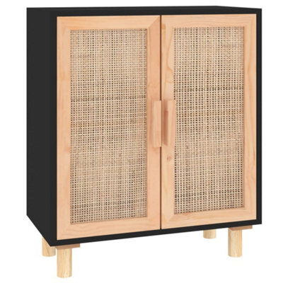 Berkfield Durable Sideboard Black 60X30X70 Cm Solid Wood Pine And Natural Rattan - image 1