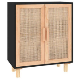 Berkfield Durable Sideboard Black 60X30X70 Cm Solid Wood Pine And Natural Rattan