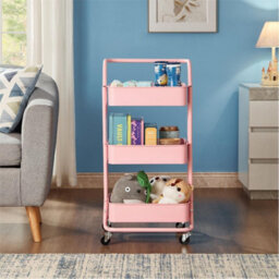 3 Tier Shelf Metal Kitchen Storage Trolley Beauty Home Cart Rack Tray W/ Wheels Pink - thumbnail 5