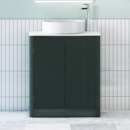Royal Bathrooms Avenza 600mm Deep Moss Green Floor Standing Bathroom Vanity Unit 2 Door With Art Round Basin - thumbnail 1