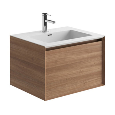 Plum&clay Matterhorn Oak Wall Hung Bathroom Vanity Unit With White Basin (W)600mm (H)450mm - image 1