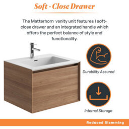 Plum&clay Matterhorn Oak Wall Hung Bathroom Vanity Unit With White Basin (W)600mm (H)450mm - thumbnail 3