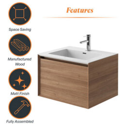 Plum&clay Matterhorn Oak Wall Hung Bathroom Vanity Unit With White Basin (W)600mm (H)450mm - thumbnail 5