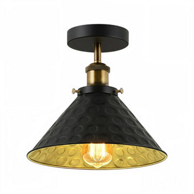 Semi Flush Mount Ceiling Light Hammered Black And Gold Finish E27 Holder For Livingroom Bedroom No Bulbs - image 1