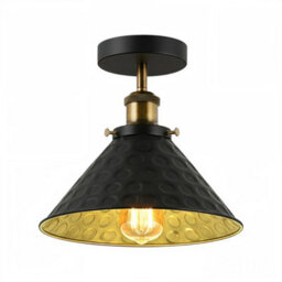 Semi Flush Mount Ceiling Light Hammered Black And Gold Finish E27 Holder For Livingroom Bedroom No Bulbs - thumbnail 1