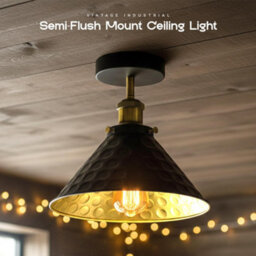 Semi Flush Mount Ceiling Light Hammered Black And Gold Finish E27 Holder For Livingroom Bedroom No Bulbs - thumbnail 2