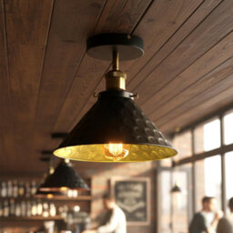 Semi Flush Mount Ceiling Light Hammered Black And Gold Finish E27 Holder For Livingroom Bedroom No Bulbs - thumbnail 5