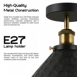 Semi Flush Mount Ceiling Light Hammered Black And Gold Finish E27 Holder For Livingroom Bedroom No Bulbs - thumbnail 6