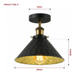 Semi Flush Mount Ceiling Light Hammered Black And Gold Finish E27 Holder For Livingroom Bedroom No Bulbs - thumbnail 3
