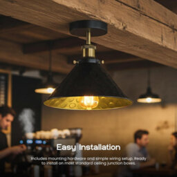 Semi Flush Mount Ceiling Light Hammered Black And Gold Finish E27 Holder For Livingroom Bedroom No Bulbs - thumbnail 4