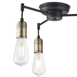 Hixley Matt Steel Black Antique Brass Effect 3 Lamp Led Ceiling Light - thumbnail 5