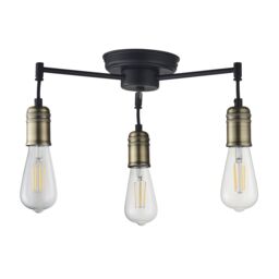 Hixley Matt Steel Black Antique Brass Effect 3 Lamp Led Ceiling Light - thumbnail 4