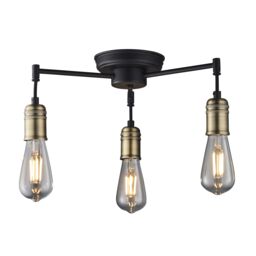 Hixley Matt Steel Black Antique Brass Effect 3 Lamp Led Ceiling Light - thumbnail 3