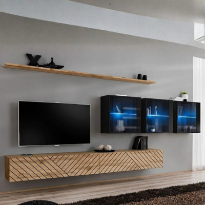 Switch Lamel Xvii Living Room Wall Unit Modern Furniture Set With Tv Cabinets Bookcases And Shelves Push To Open Wotan Black Gloss - image 1