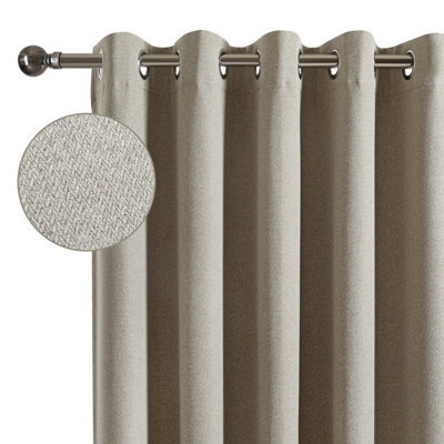 Moonlight Bedding 100%blackout Eyelet Linen Texture Curtain Pair Thermal Energy Efficient Window Curtain (Mink, 66''x54'') - image 1