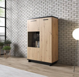 Arte Sophisticated Ines 12 Display Cabinet 90Cm - Oak Artisan & Black With Glass Highlight - thumbnail 3