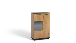 Arte Sophisticated Ines 12 Display Cabinet 90Cm - Oak Artisan & Black With Glass Highlight