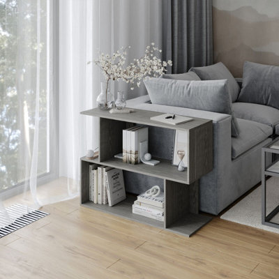 Urbn-Living Urbnliving 80Cm Width Cedar Grey 2-Tier Bookcase Irregular Storage Shelf Wooden Shelving Display Organiser Unit - image 1