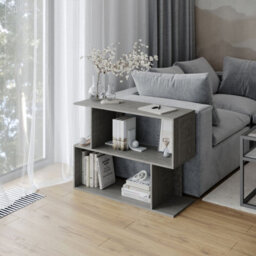 Urbn-Living Urbnliving 80Cm Width Cedar Grey 2-Tier Bookcase Irregular Storage Shelf Wooden Shelving Display Organiser Unit - thumbnail 1