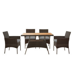 Teamson Home 5 Piece Outdoor Garden Dining Set, Rattan Garden Table & 4 Chairs With Cushions, Wooden Tabletop, Brown/grey - thumbnail 2