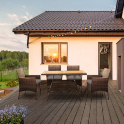 Teamson Home 5 Piece Outdoor Garden Dining Set, Rattan Garden Table & 4 Chairs With Cushions, Wooden Tabletop, Brown/grey - thumbnail 3