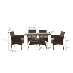 Teamson Home 5 Piece Outdoor Garden Dining Set, Rattan Garden Table & 4 Chairs With Cushions, Wooden Tabletop, Brown/grey - thumbnail 5