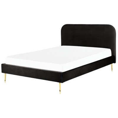 Beliani Bed Velvet Flayat 140 X 200 Cm (Eu Double) Black - image 1