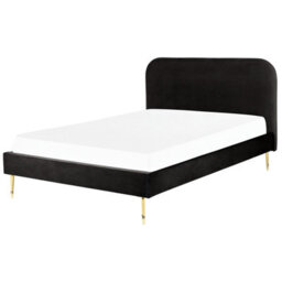 Beliani Bed Velvet Flayat 140 X 200 Cm (Eu Double) Black - thumbnail 1
