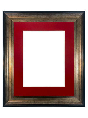 Frames By Post Scandi Black & Gold Frame With Red Mount For Image Size 4 X 3 Inch - image 1