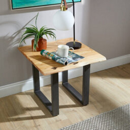 Home Source Live Edge Lamp Side Occasional Table Solid 26mm Acacia Top Black Metal Legs - thumbnail 2