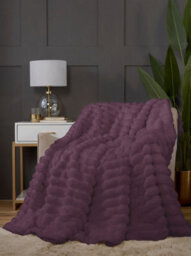 Rapport Home Chunky Ribbed Fur Polyester Soft Plush Cuddly Cozy Blanket Throw Burgundy Red