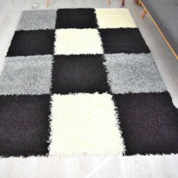 "Bravich Black & Grey Checked Thick Shaggy Rug - California - 160X230Cm (5'4""x7'8"")" - thumbnail 2