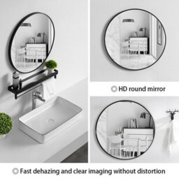 Living And Home Black Round Wall Mirror Bathroom Framed Mirror 50 Cm - thumbnail 3