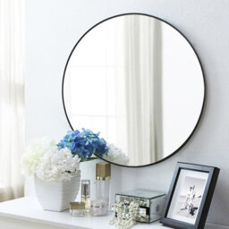 Living And Home Black Round Wall Mirror Bathroom Framed Mirror 50 Cm - thumbnail 2