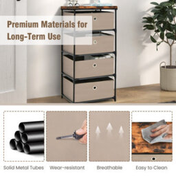 Costway 4 Drawer Fabric Dresser Storage 4-Tier Organizer Tower Dresser Nightstand W/ Drawers - thumbnail 7
