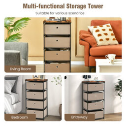 Costway 4 Drawer Fabric Dresser Storage 4-Tier Organizer Tower Dresser Nightstand W/ Drawers - thumbnail 6