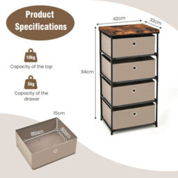 Costway 4 Drawer Fabric Dresser Storage 4-Tier Organizer Tower Dresser Nightstand W/ Drawers - thumbnail 3