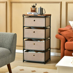 Costway 4 Drawer Fabric Dresser Storage 4-Tier Organizer Tower Dresser Nightstand W/ Drawers - thumbnail 5